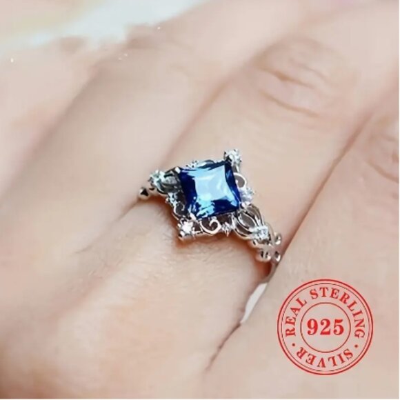 Dazzling Sterling Silver Blue Gemstone Ring Timeless Luxury Size 6 7 8 9 - Picture 1 of 4
